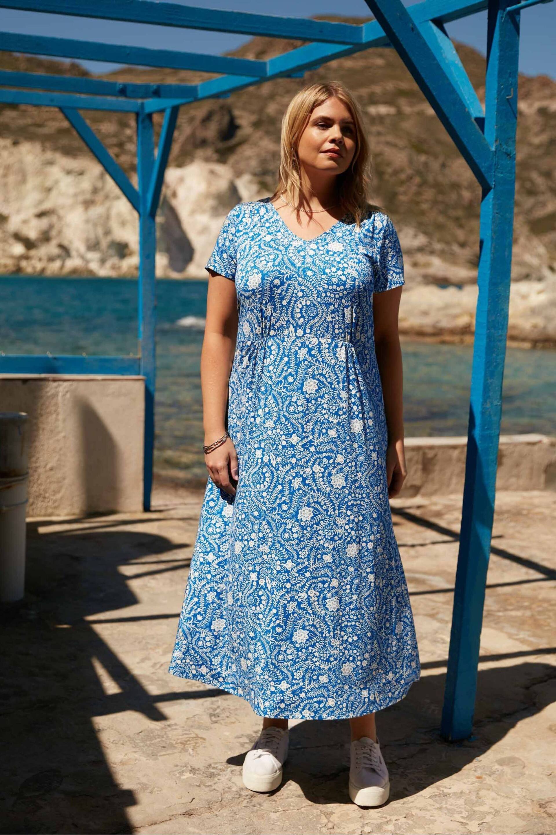 Live Unlimited Curve Blue Paisley Jersey Midi Dress - Image 1 of 5