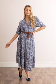 Lakeland Leather Blue Clothing Serena Animal Print V-Neck Button Down Midi Dress - Image 5 of 5