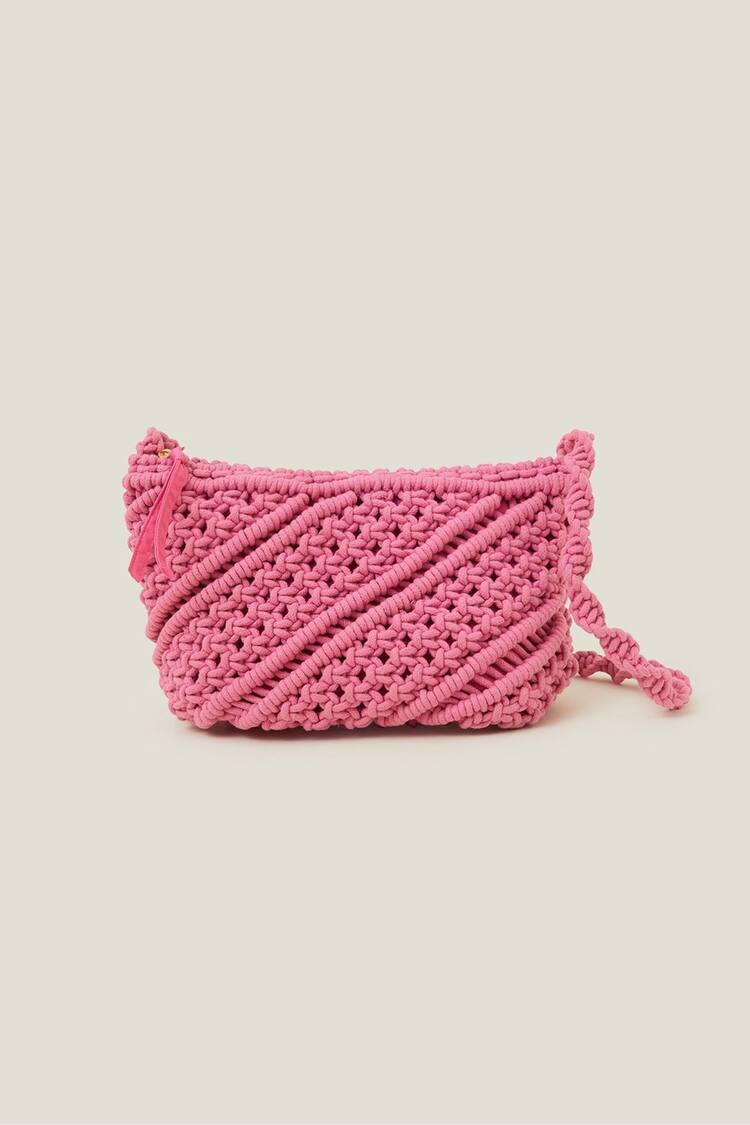 Accessorize Pink Macramé Cross-Body Bag - Image 2 of 3