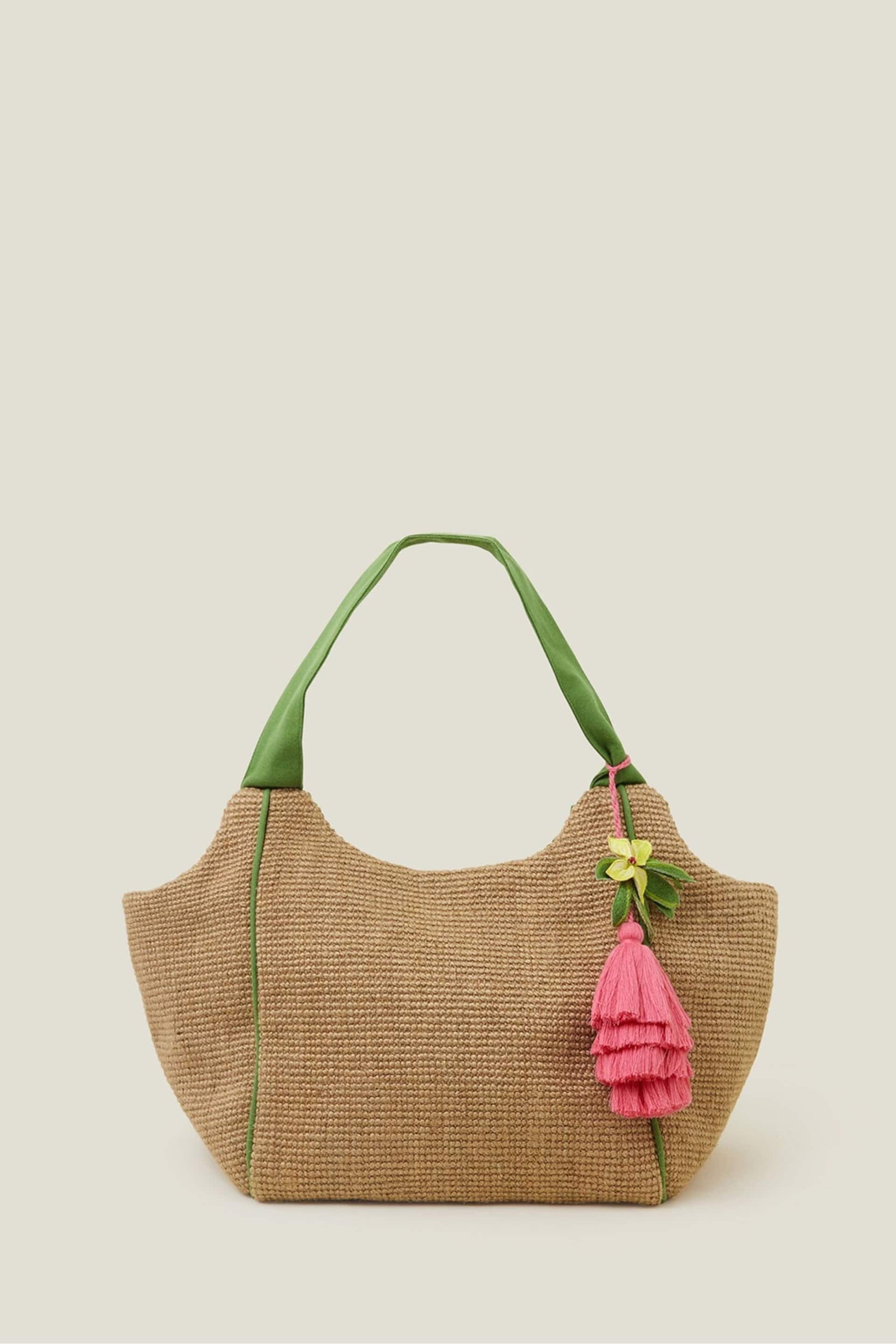 Accessorize Natural Floral Tassel Jute Shopper Bag - Image 2 of 4