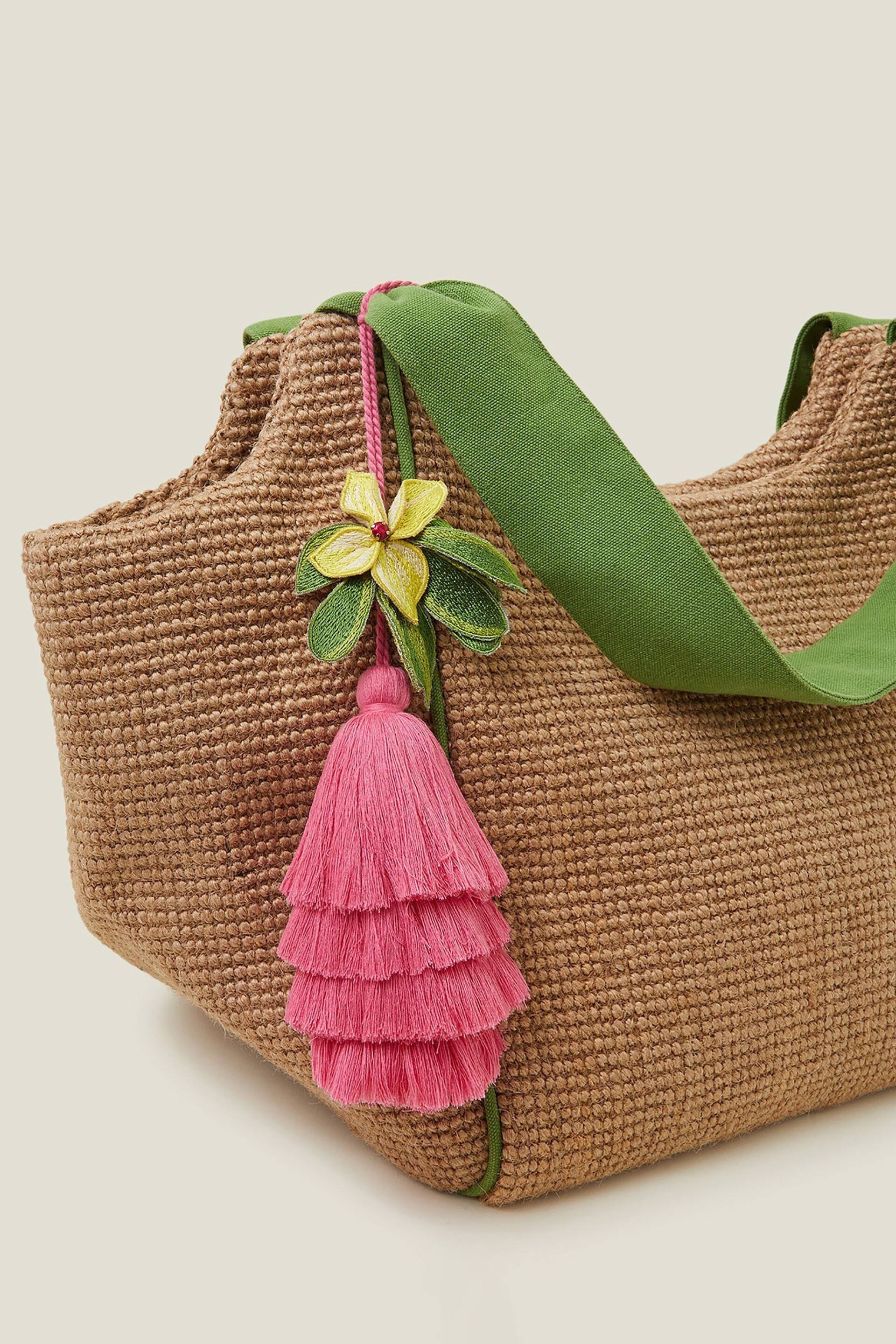 Accessorize Natural Floral Tassel Jute Shopper Bag - Image 3 of 4