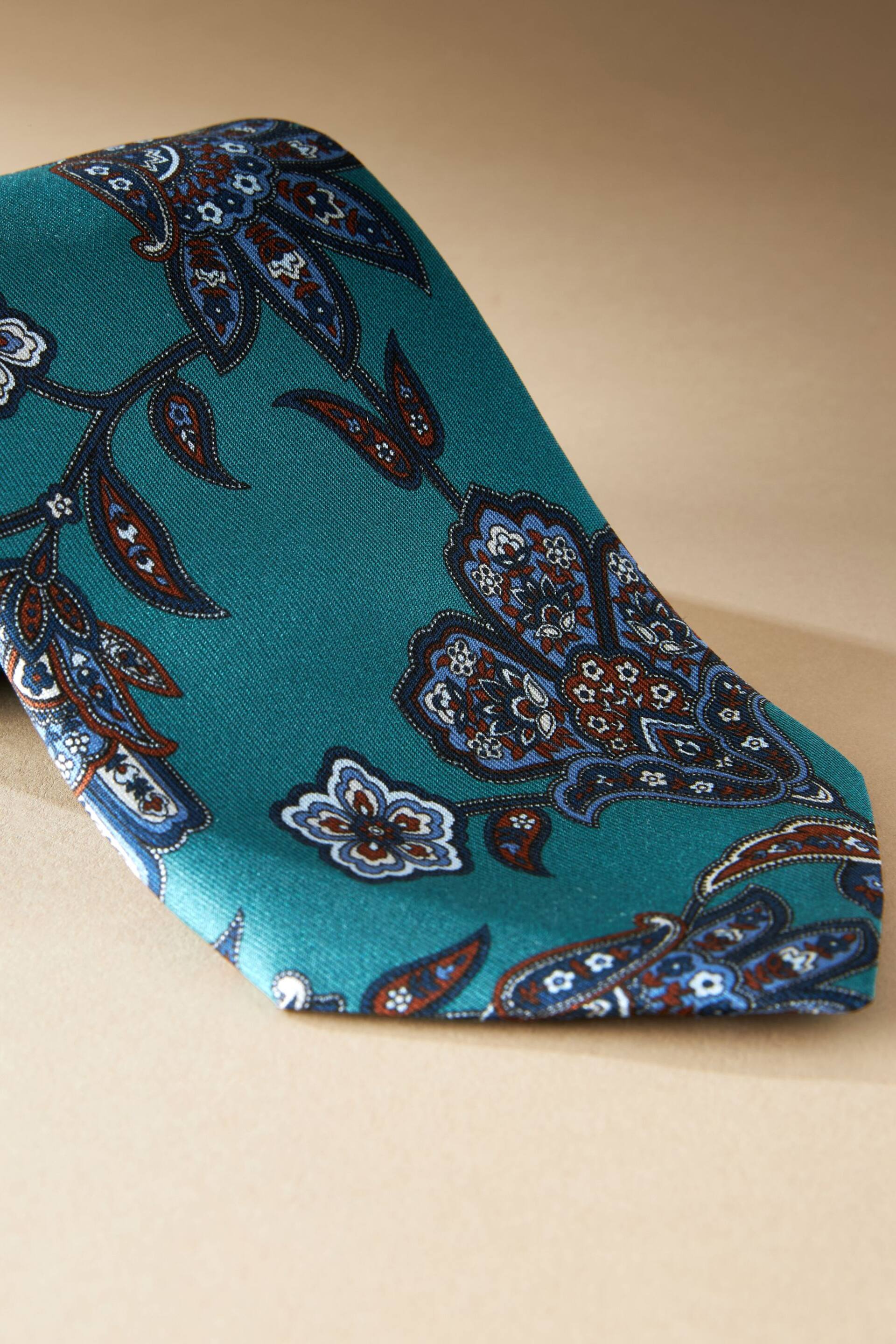 Teal Blue Paisley Signature Made In Italy Design Tie - Image 2 of 3