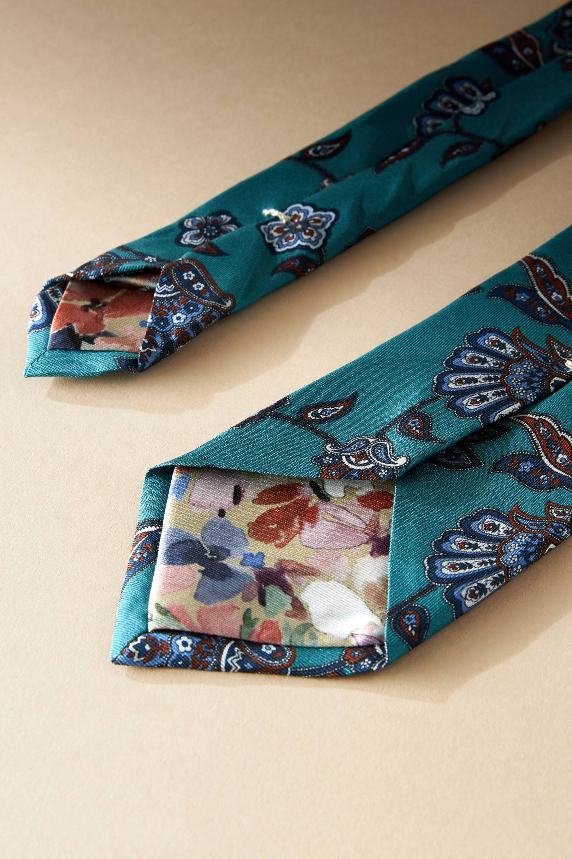Teal Blue Paisley Signature Made In Italy Design Tie - Image 3 of 3