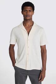 MOSS White Linen Blend Knitted Cuban Collar Shirt - Image 2 of 3