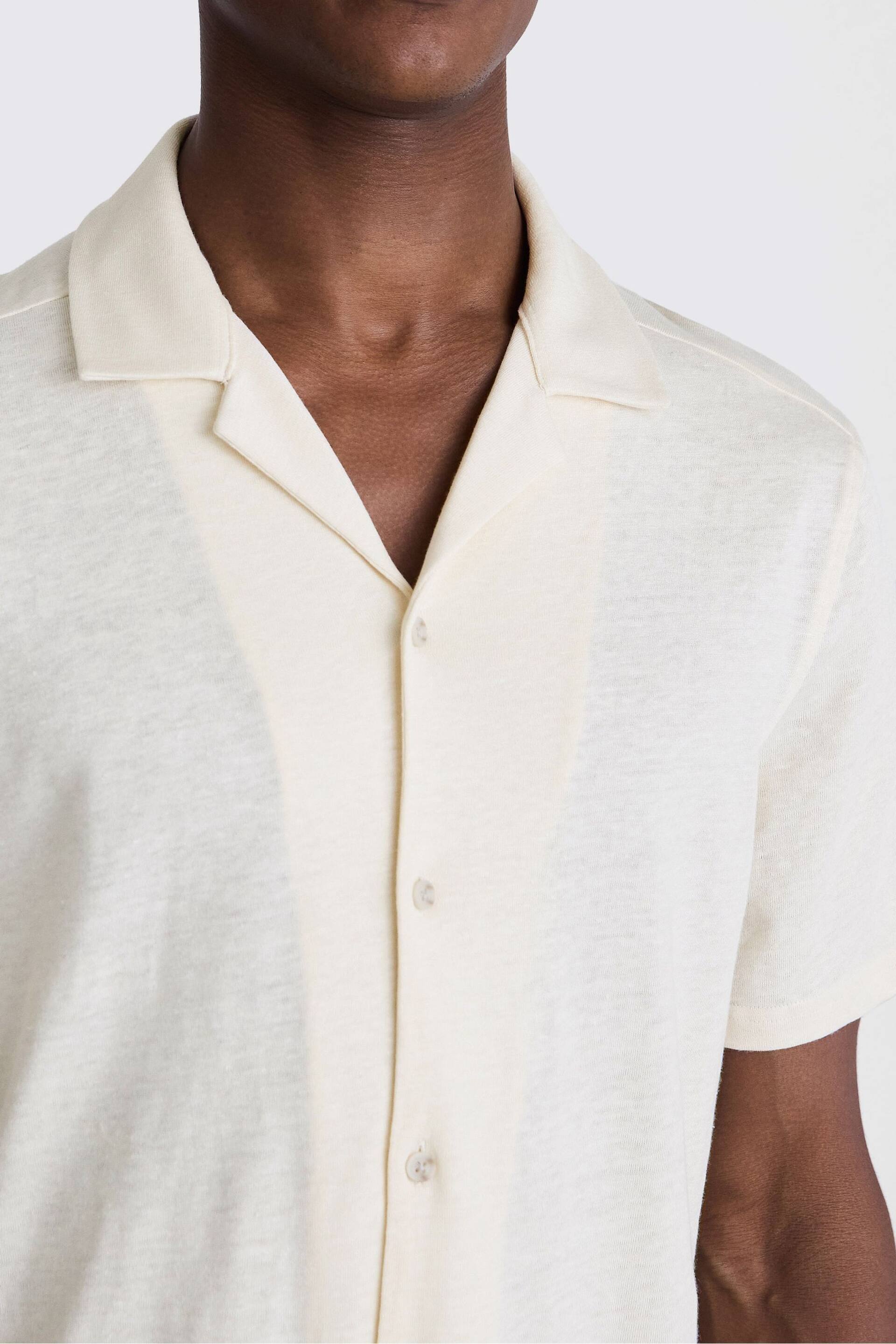 MOSS White Linen Blend Knitted Cuban Collar Shirt - Image 3 of 3