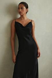 Reiss Black Isabel Satin Cowl Neck Midi Dress - Image 1 of 5