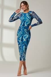 Jolie Moi Blue Mabyn Mesh Long Sleeve Midaxi Dress - Image 1 of 6