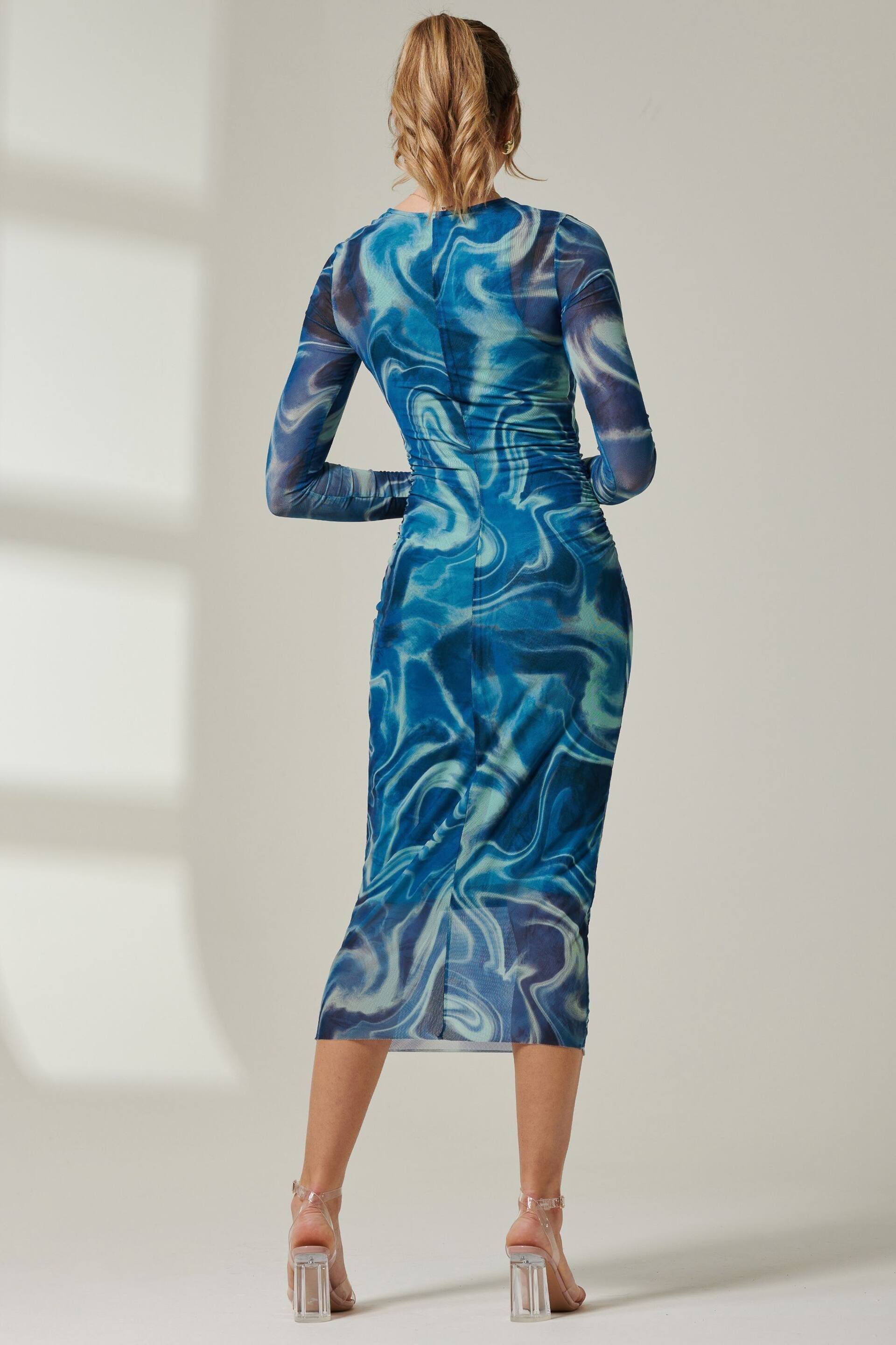 Jolie Moi Blue Mabyn Mesh Long Sleeve Midaxi Dress - Image 2 of 6