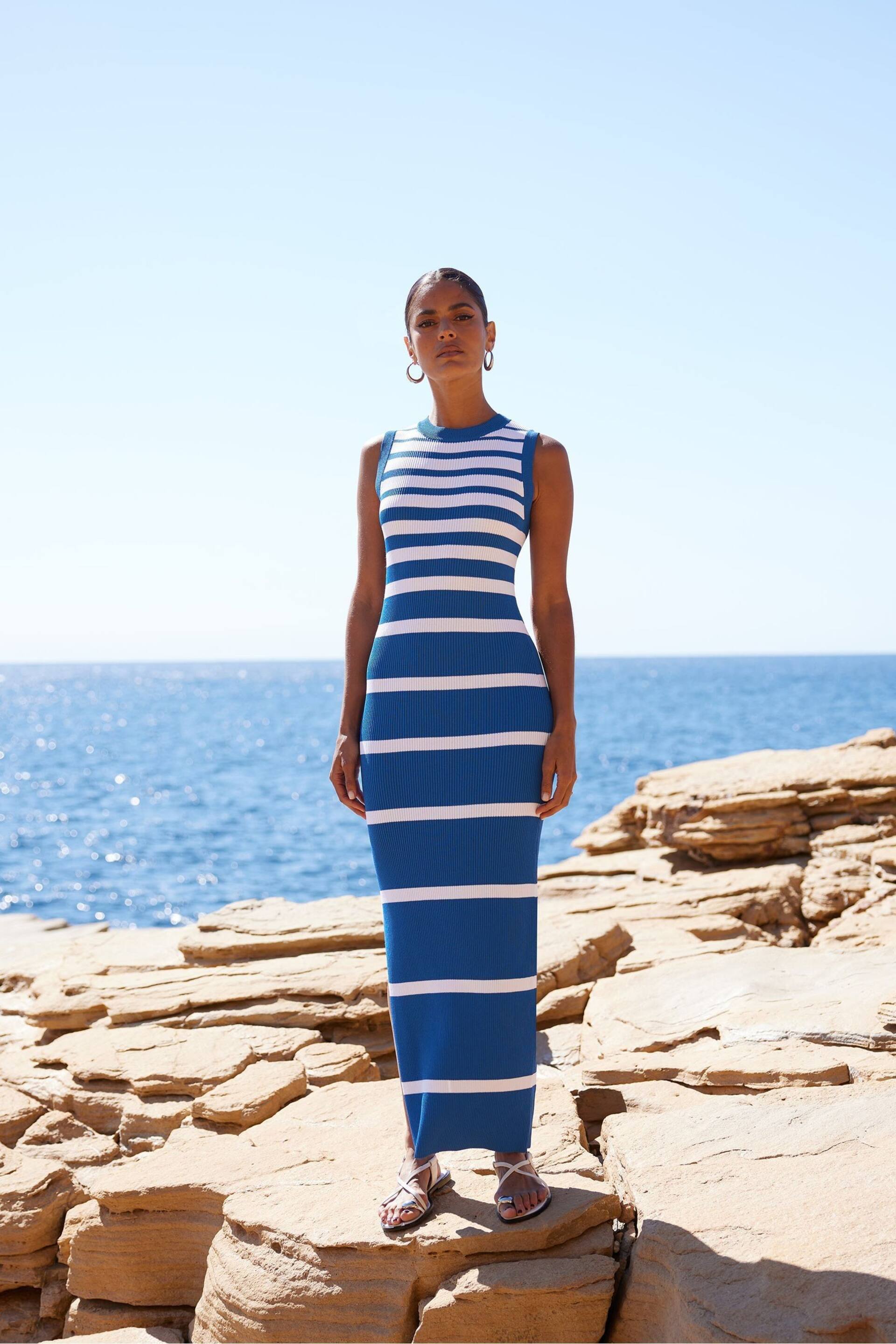 Ro&Zo Blue Stripe Sleeveless Knitted Dress - Image 2 of 5