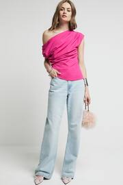 River Island Pink Off Shoulder Drape Top - Image 1 of 4