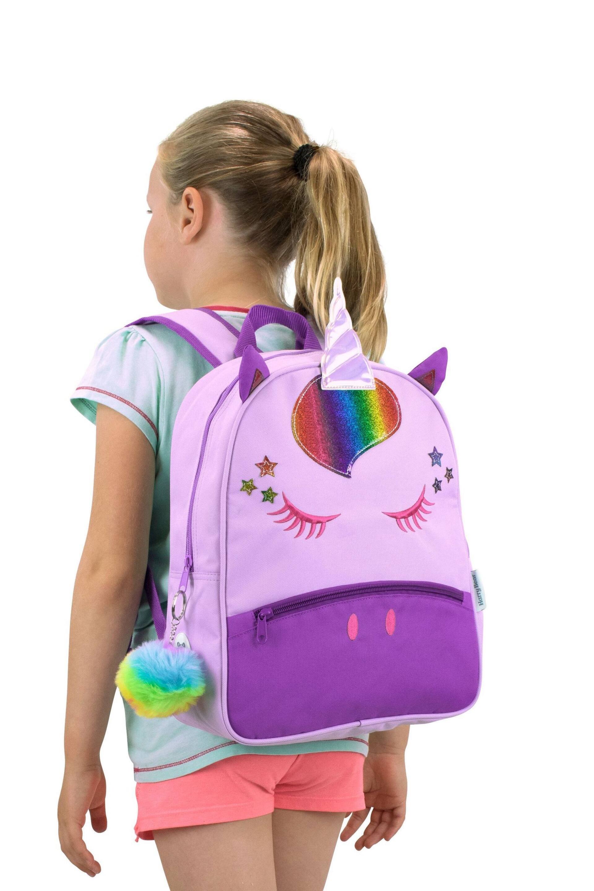 Harry Bear Purple Unicorn Backpack with Pom Pom Keyring - Image 1 of 5