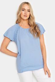 Long Tall Sally Blue Crochet Detail Raglan T-Shirt - Image 1 of 5