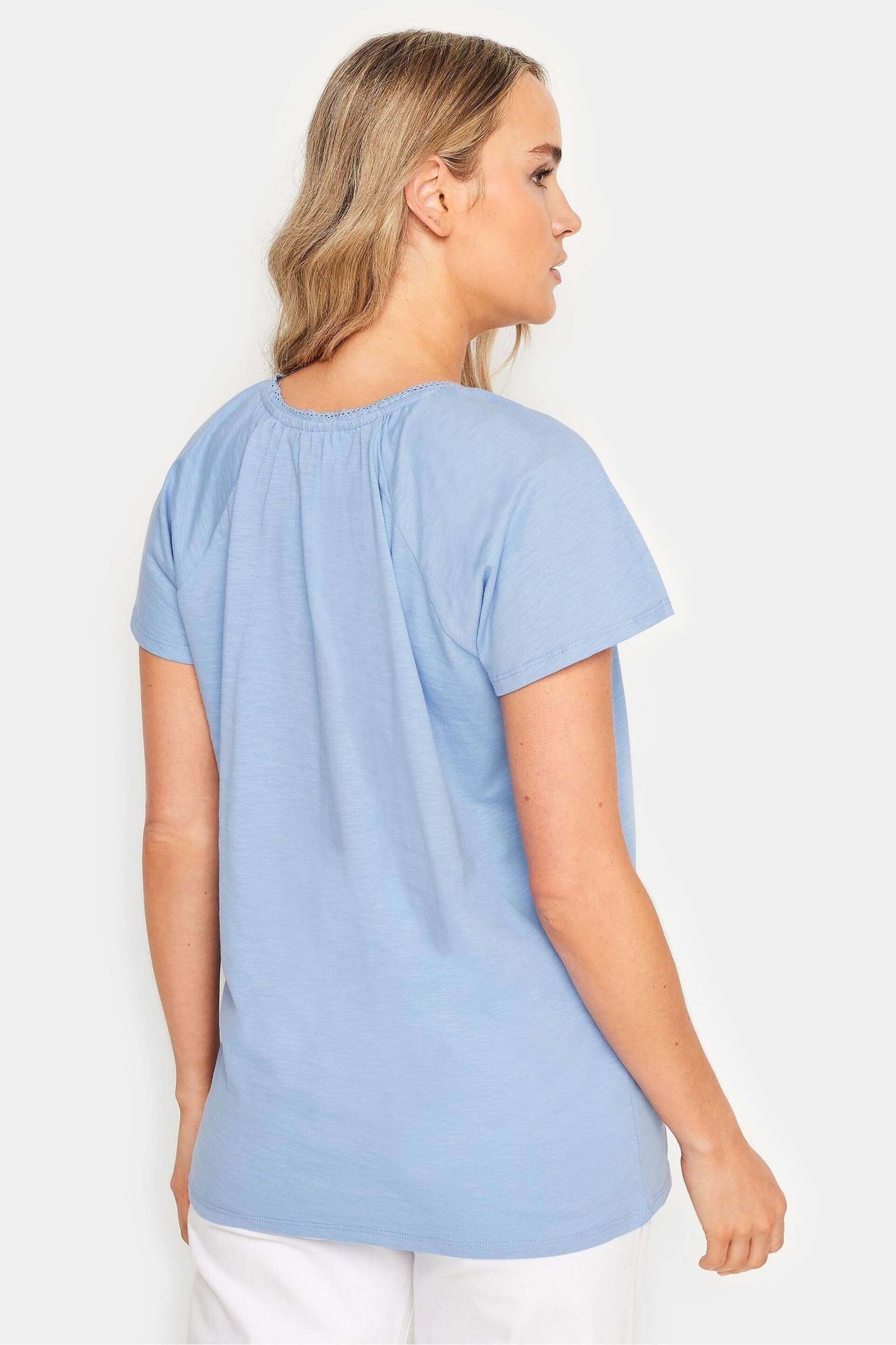 Long Tall Sally Blue Crochet Detail Raglan T-Shirt - Image 3 of 5