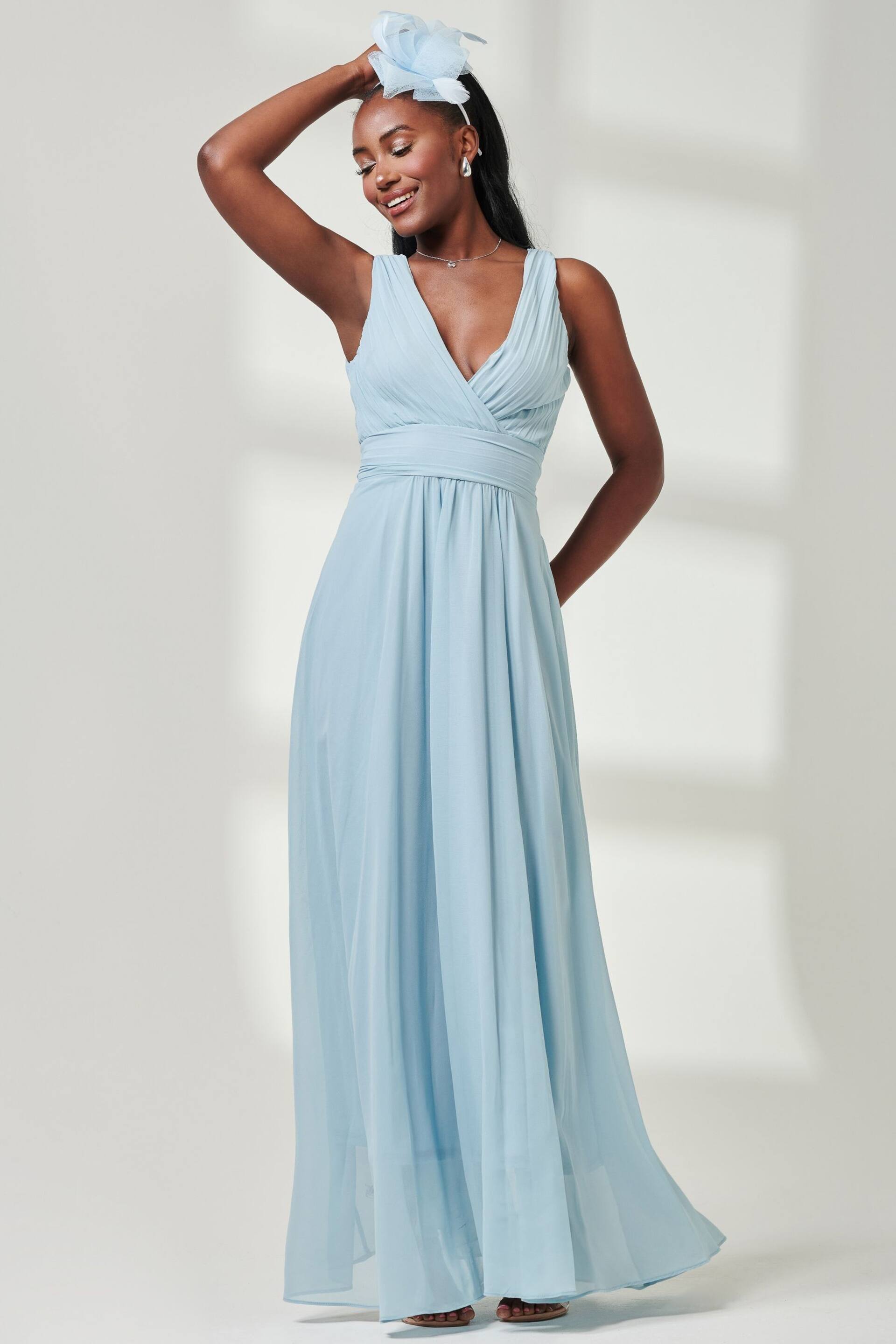Jolie Moi Mid Blue Pleated Bodice Chiffon Maxi Dress - Image 1 of 6