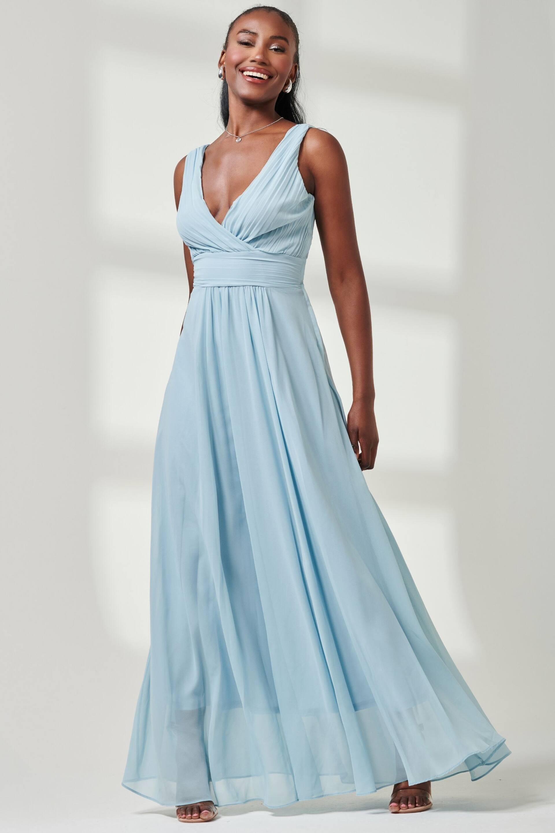Jolie Moi Mid Blue Pleated Bodice Chiffon Maxi Dress - Image 4 of 6