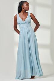 Jolie Moi Mid Blue Pleated Bodice Chiffon Maxi Dress - Image 5 of 6