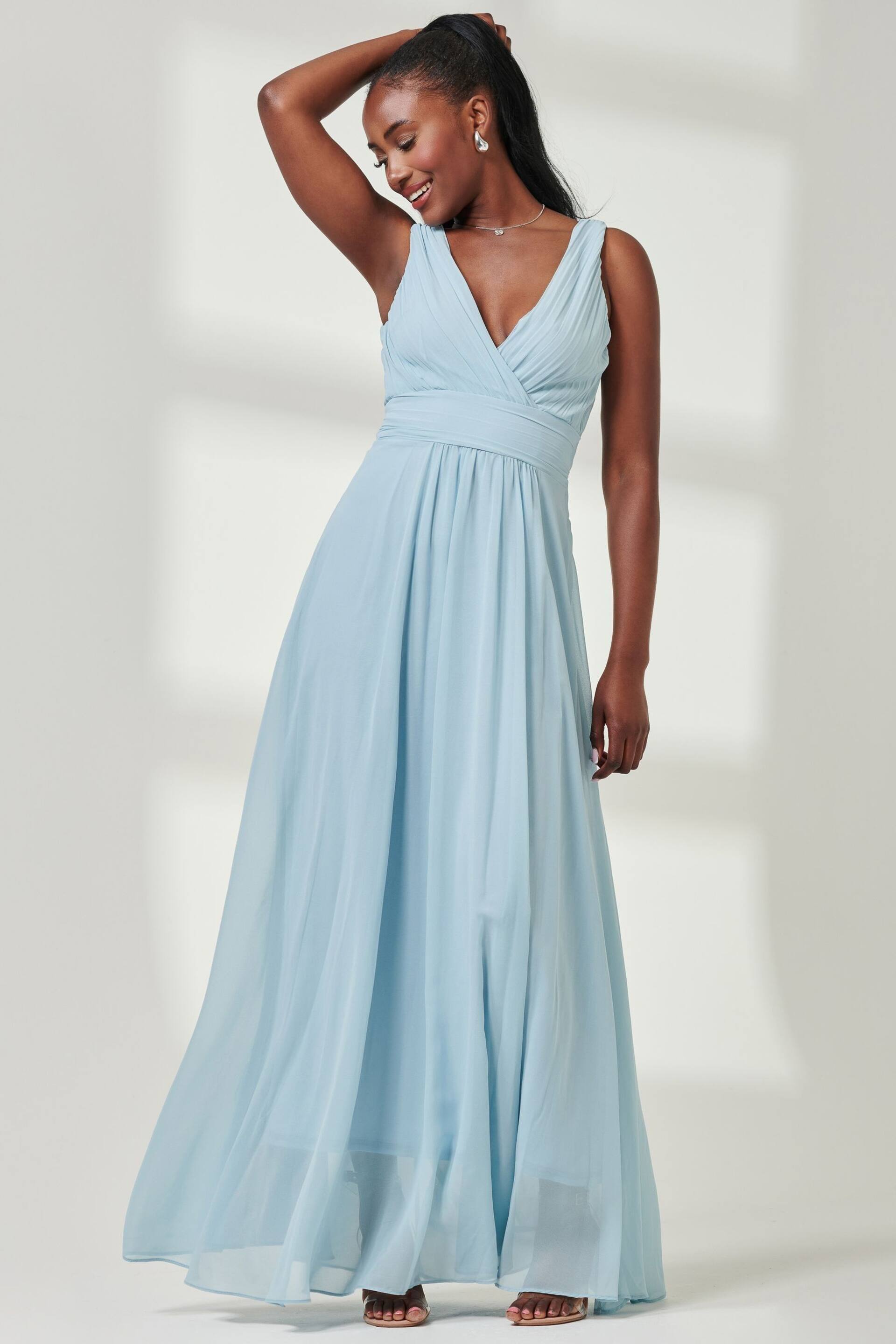 Jolie Moi Mid Blue Pleated Bodice Chiffon Maxi Dress - Image 6 of 6