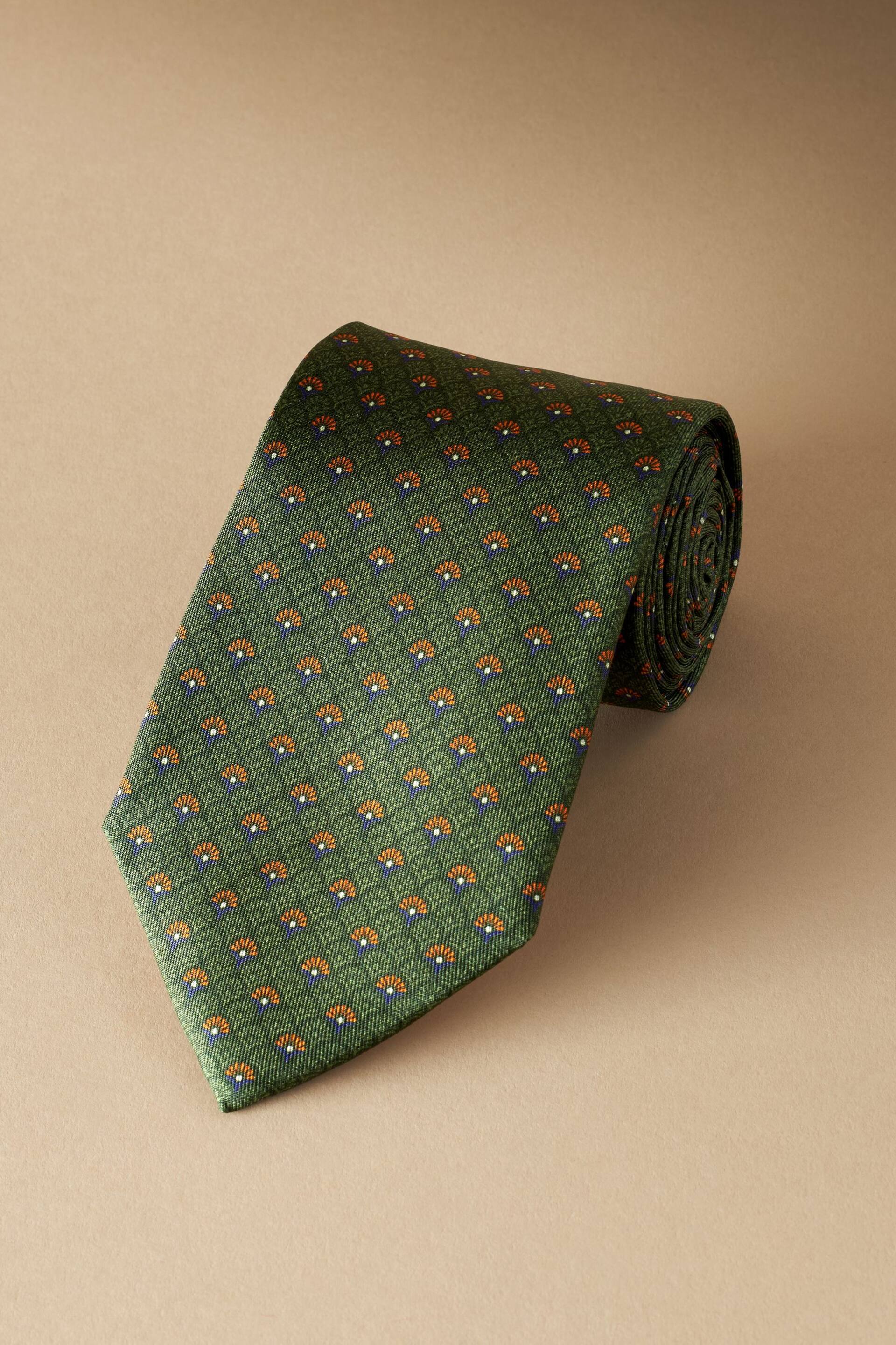 Olive Green Geometric Signature Made In Italy Design Tie - Image 1 of 3