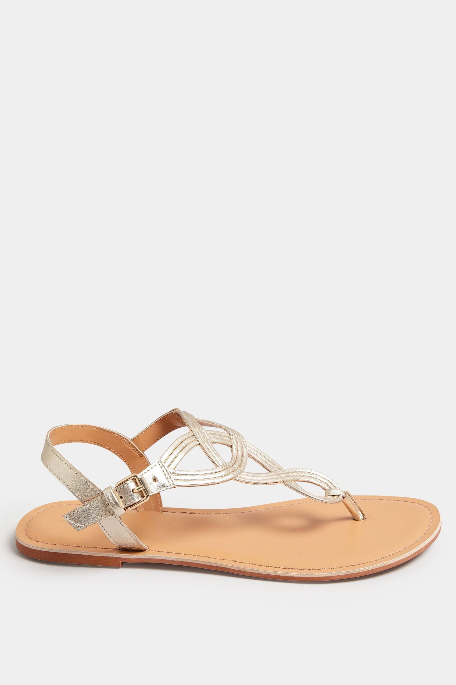 Long Tall Sally Gold LTS Gold Leather Swirl Toe Post Flat Sandals In Standard Fit - Image 2 of 3