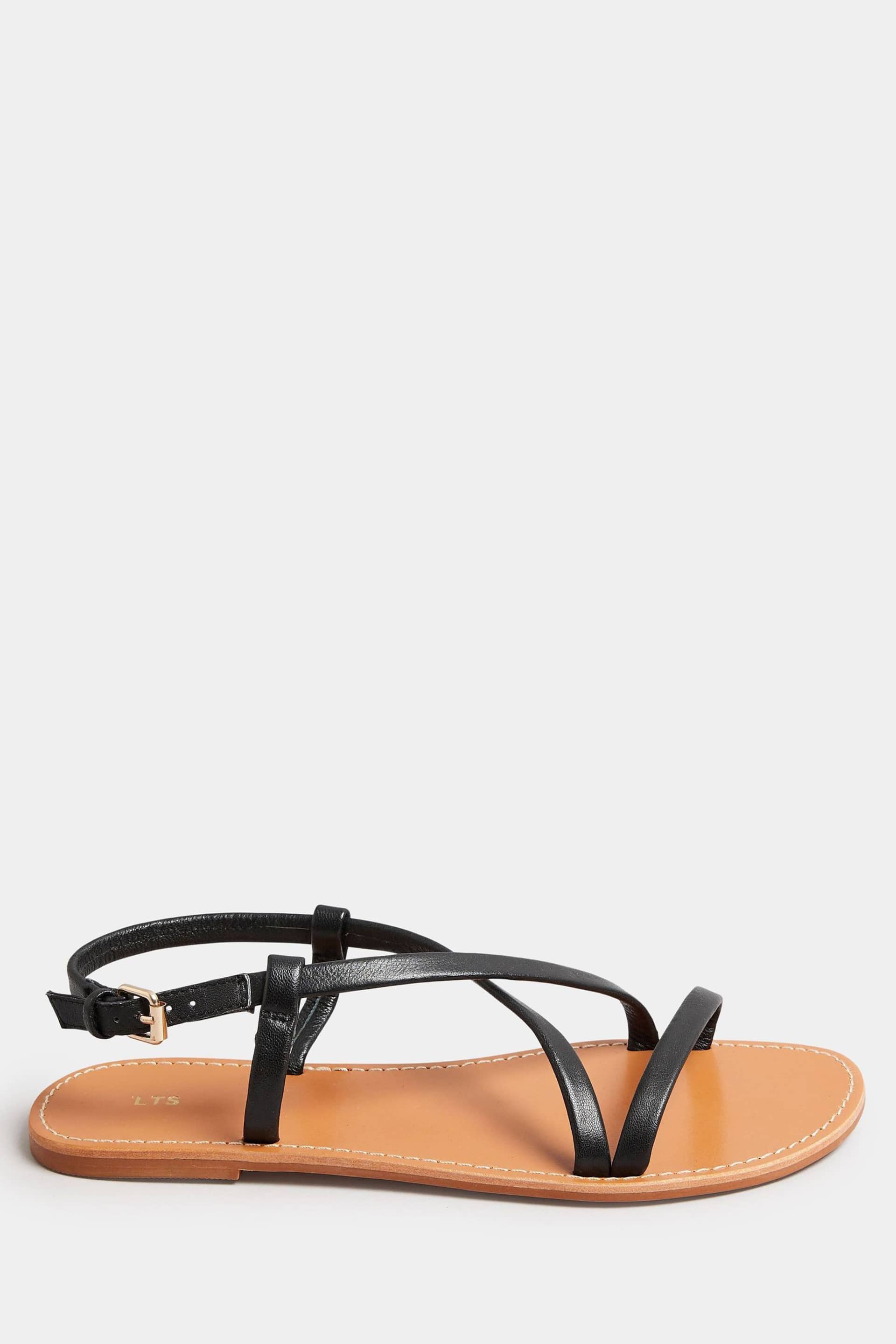 Long Tall Sally Black LTS Black Leather Crossover Strap Flat Sandals In Standard Fit - Image 1 of 3