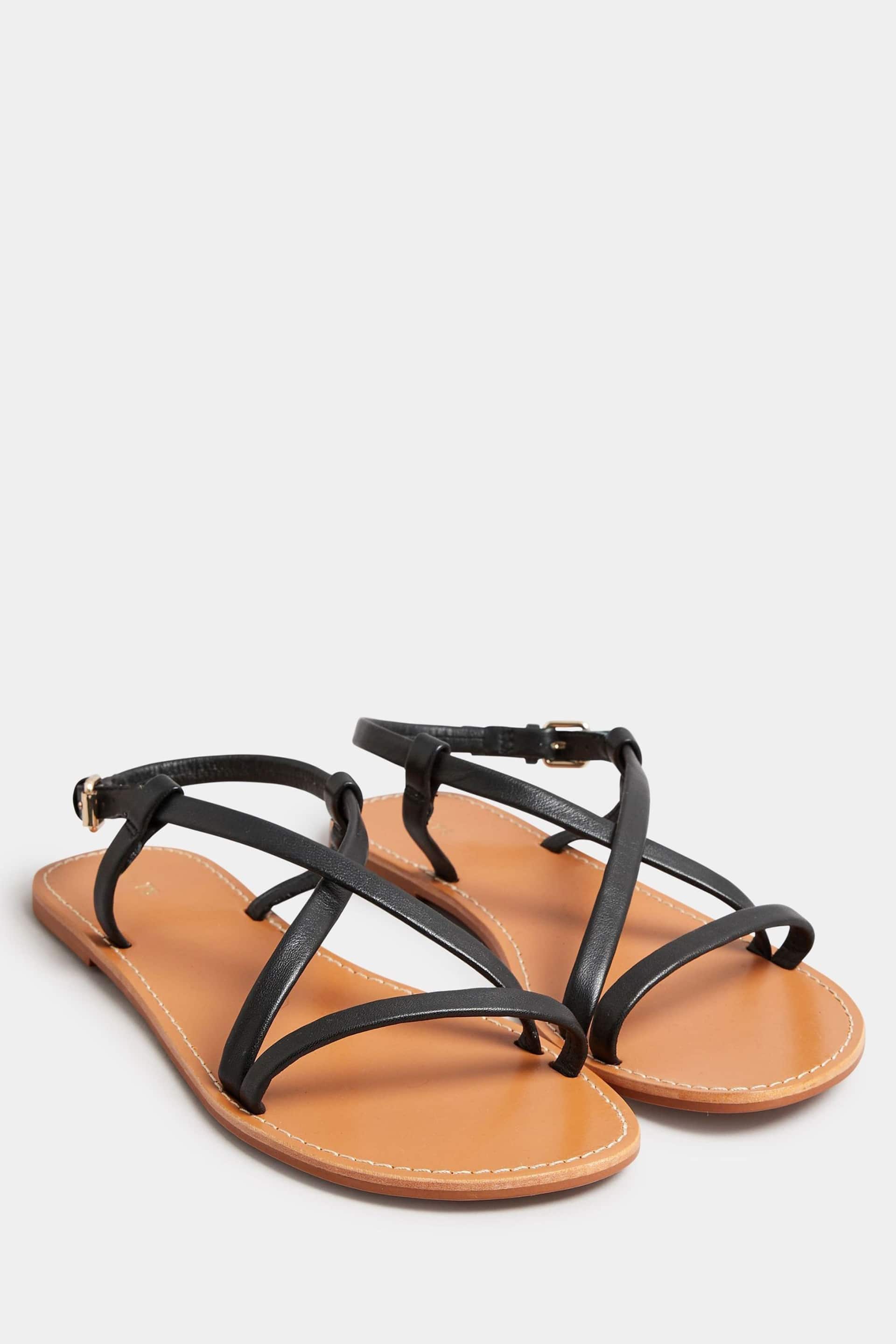Long Tall Sally Black LTS Black Leather Crossover Strap Flat Sandals In Standard Fit - Image 2 of 3