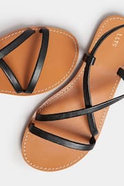 Long Tall Sally Black LTS Black Leather Crossover Strap Flat Sandals In Standard Fit - Image 3 of 3