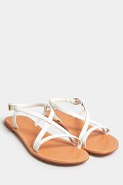 Long Tall Sally White LTS Black Leather Crossover Strap Flat Sandals In Standard Fit - Image 2 of 3