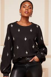 Love & Roses Black All over Beaded Embellished Sweatshirt - Image 1 of 4