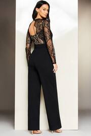Lipsy Black Petite Wide Leg Long Sleeve Lace Sweetheart Belted Jumpsuit - Image 2 of 4