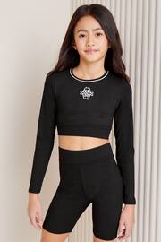 Lipsy Black/White Long Sleeve Active Crop Top - Image 1 of 4