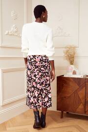 Love & Roses Black Animal Jersey Floral Summer Midi Skirt - Image 2 of 4