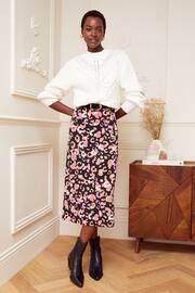 Love & Roses Black Animal Jersey Floral Summer Midi Skirt - Image 4 of 4