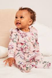Lipsy Light Pink Floral Baby Sleepsuit - Image 1 of 7