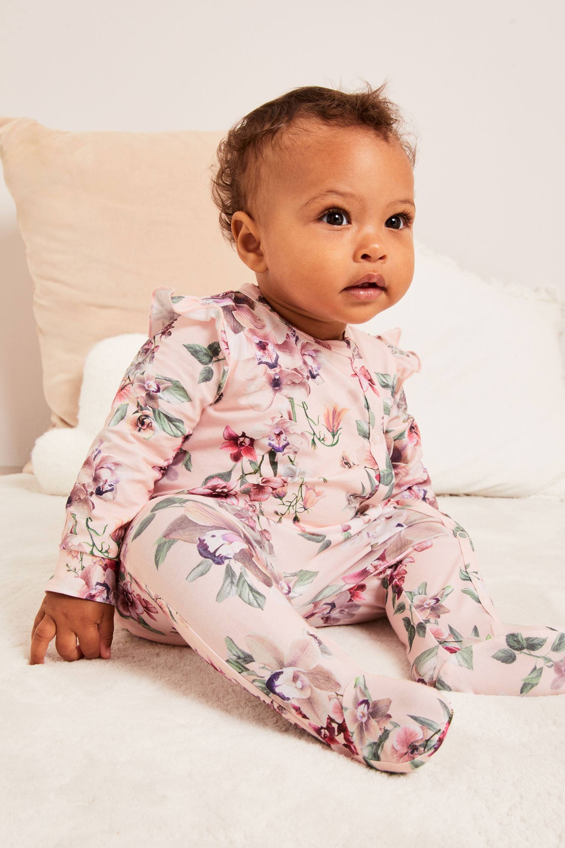Lipsy Light Pink Floral Baby Sleepsuit - Image 2 of 7