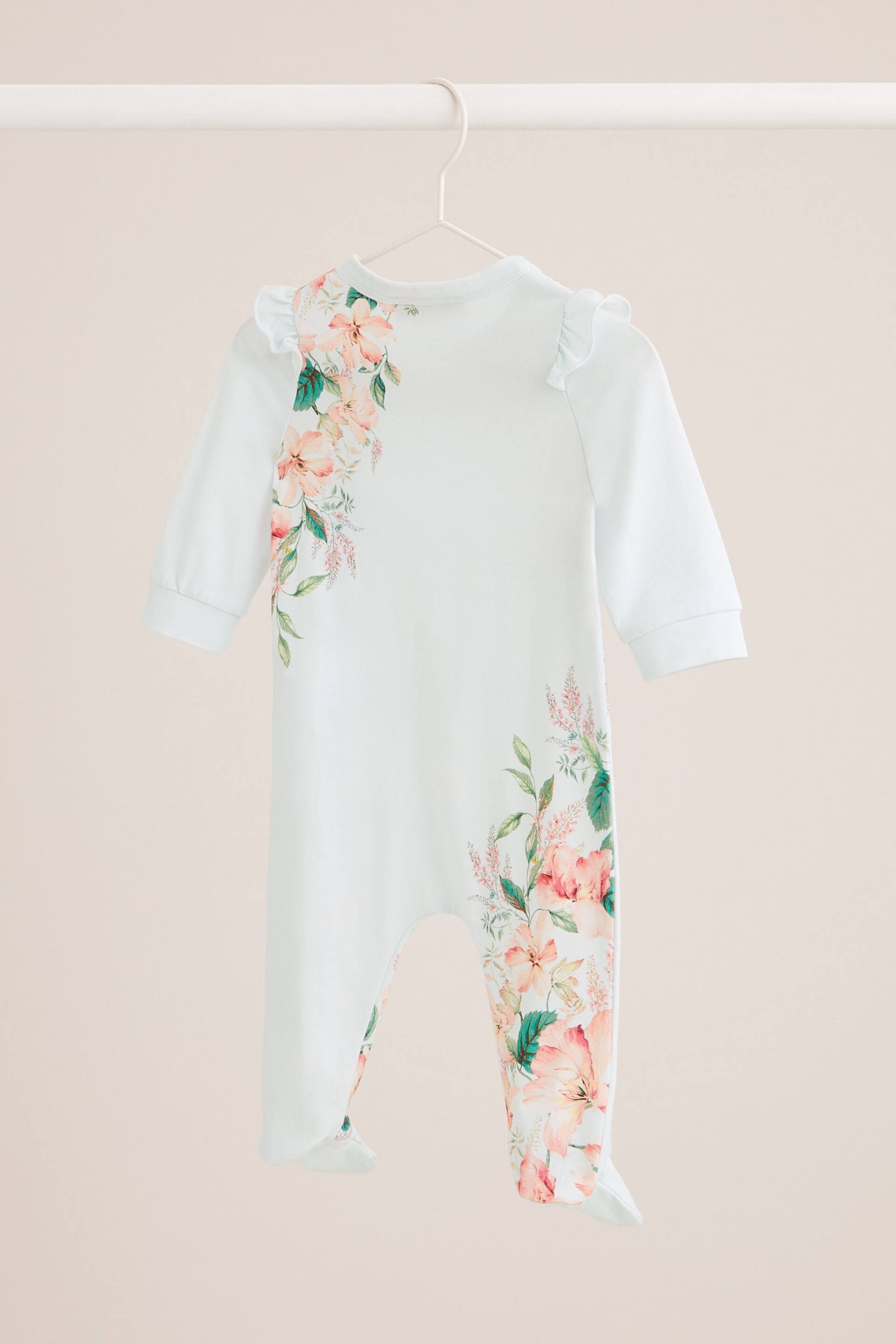 Lipsy Blue Floral Baby Sleepsuit - Image 3 of 4