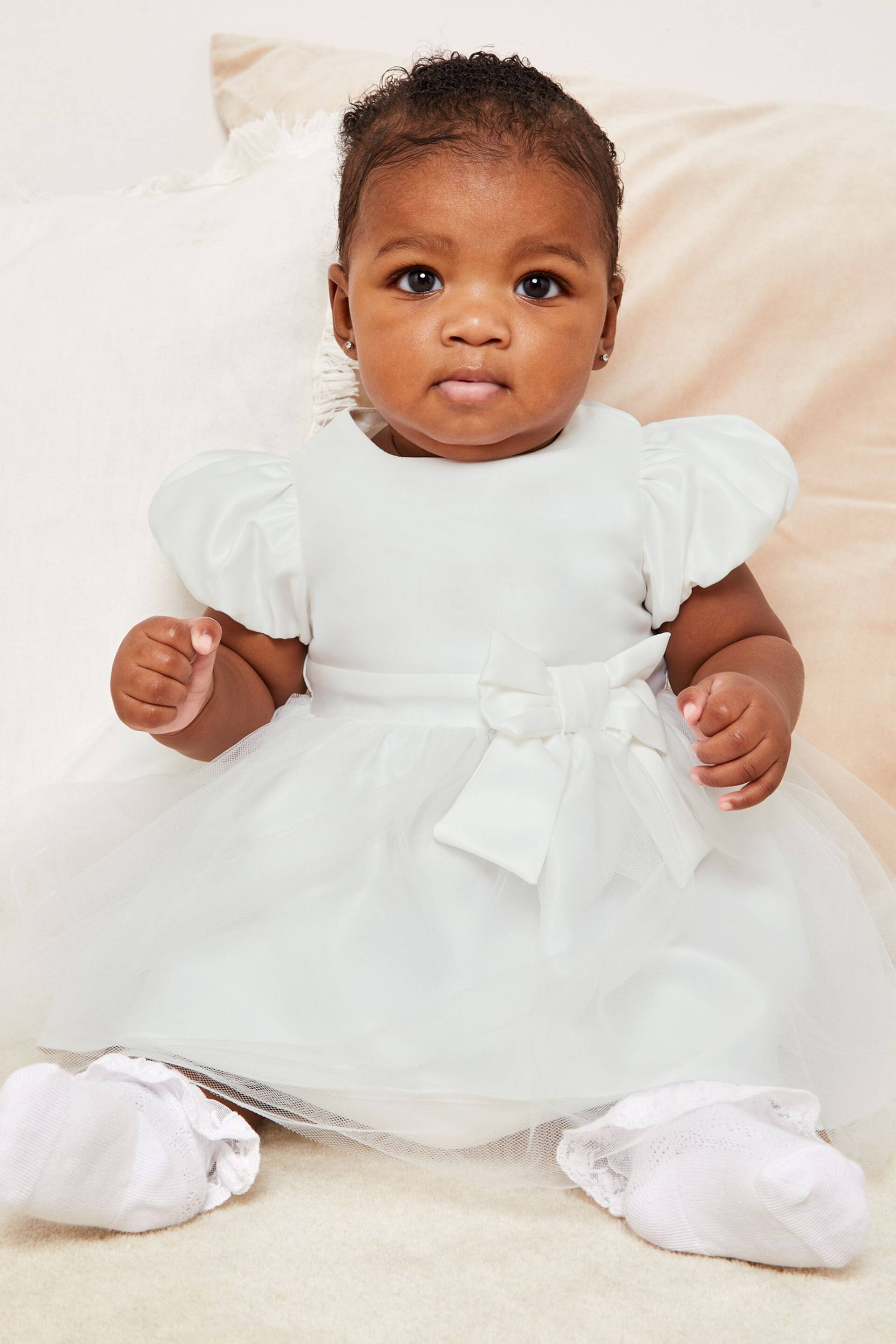 Lipsy Ivory Baby Puff Sleeve Occasion Dress - Image 2 of 4