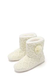 Pour Moi Cream Cable Knit Faux Fur Lined Bootie Slipper - Image 2 of 3