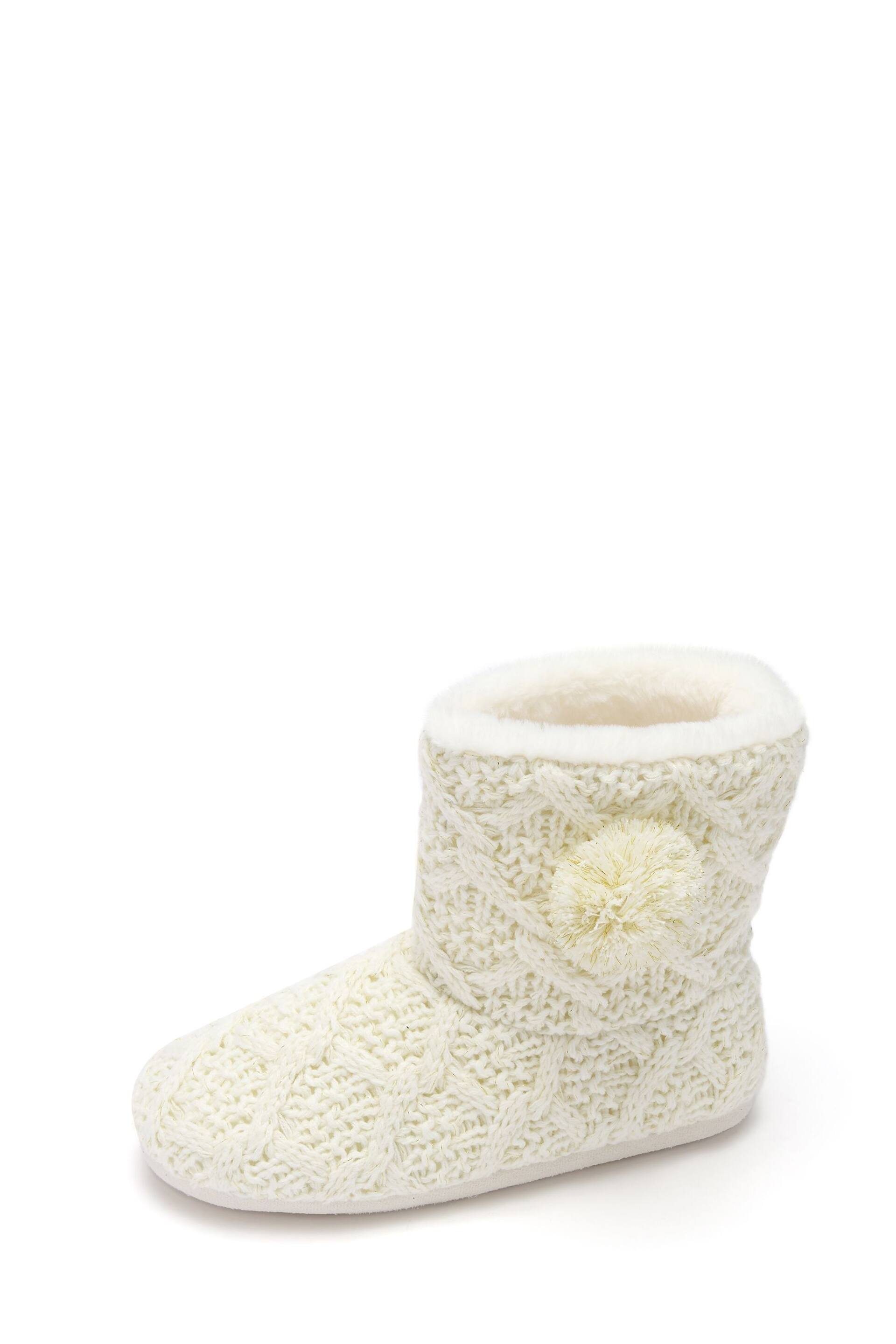 Pour Moi Cream Cable Knit Faux Fur Lined Bootie Slipper - Image 3 of 3
