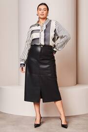 Lipsy Black Curve Faux Leather Split Hem Midi Skirt - Image 3 of 4
