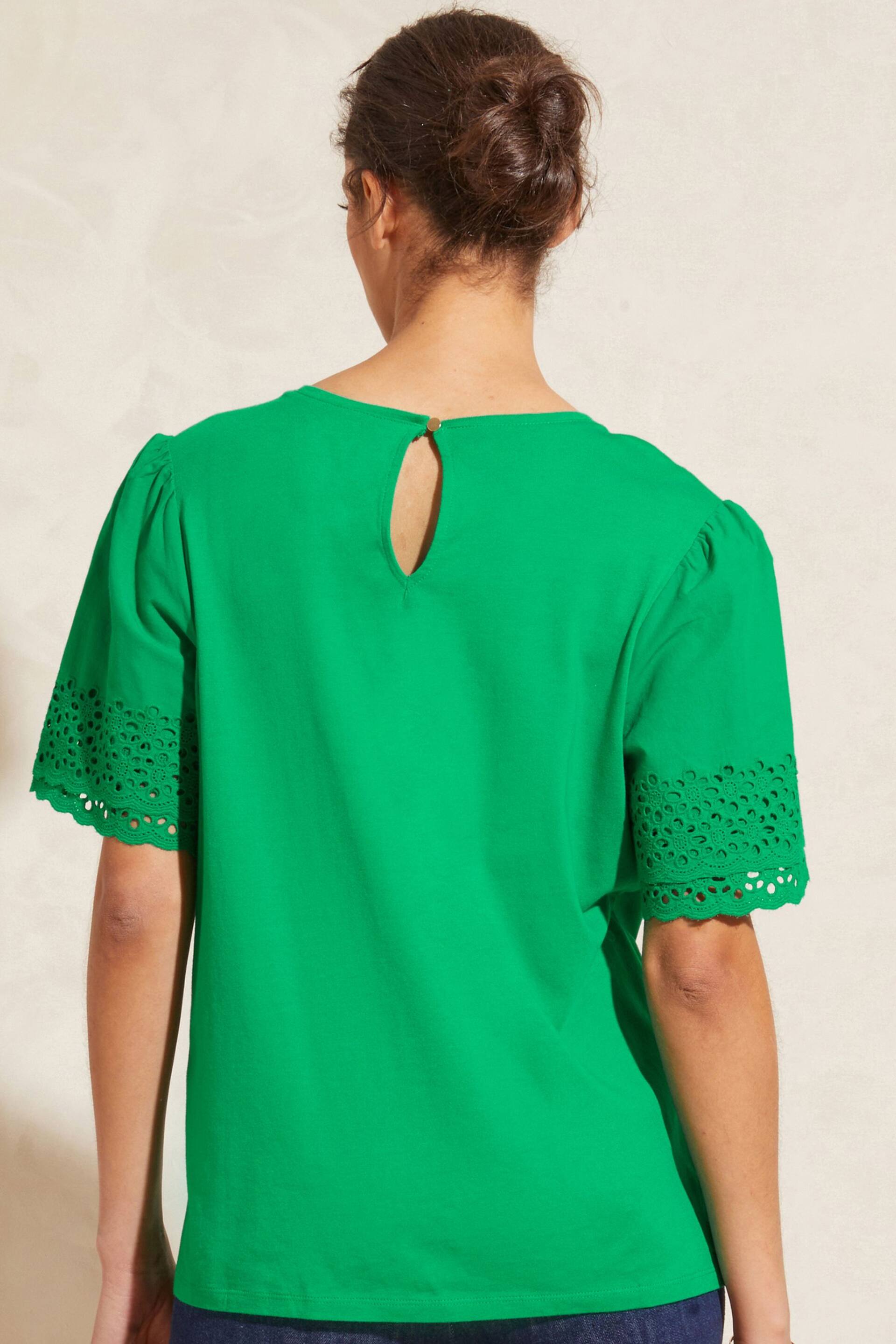 Love & Roses Green Broderie Trim Tiered Sleeve T-Shirt - Image 2 of 4