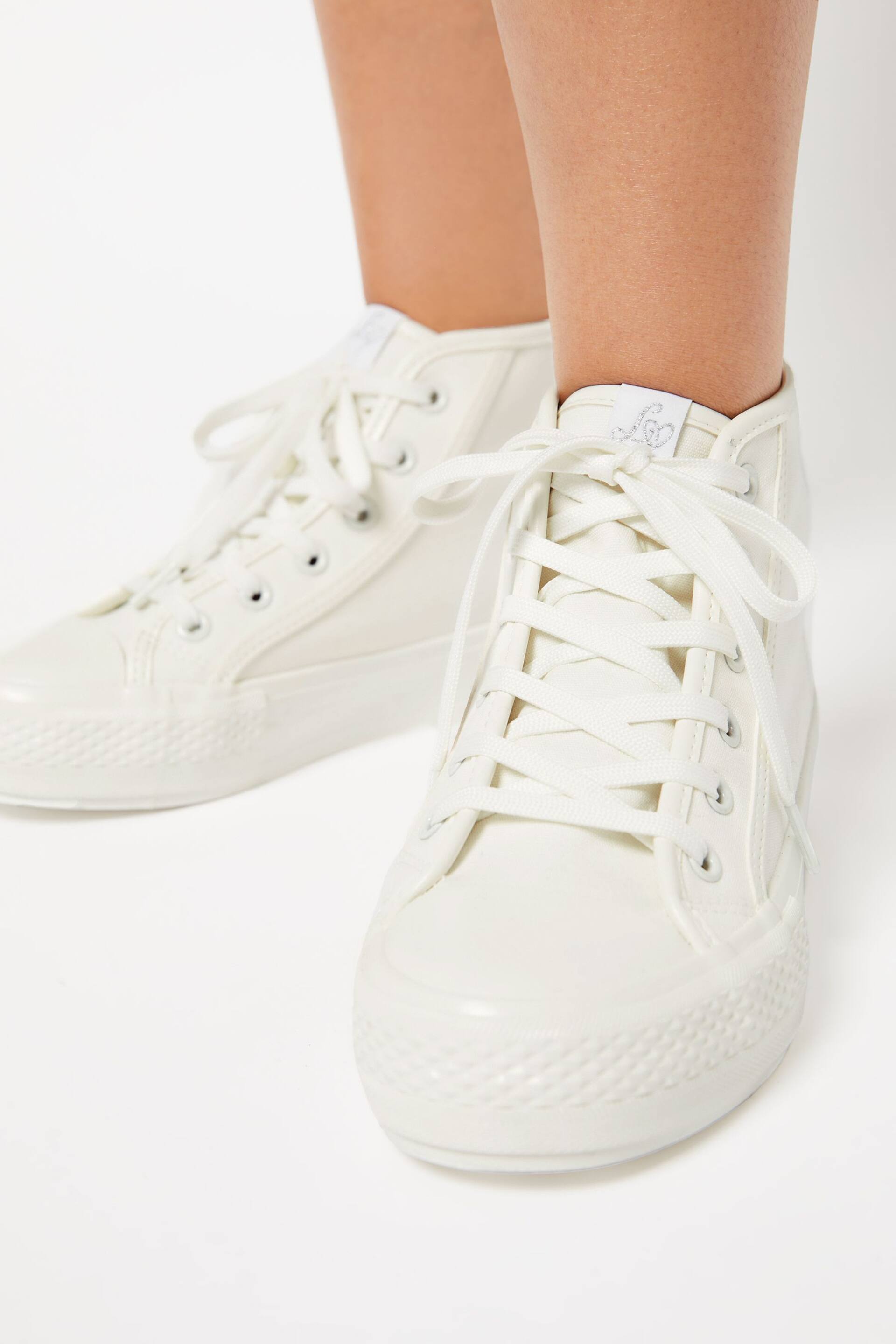 Lipsy Girl White High Top Flatform Lace Up Canvas Trainers - Image 2 of 4
