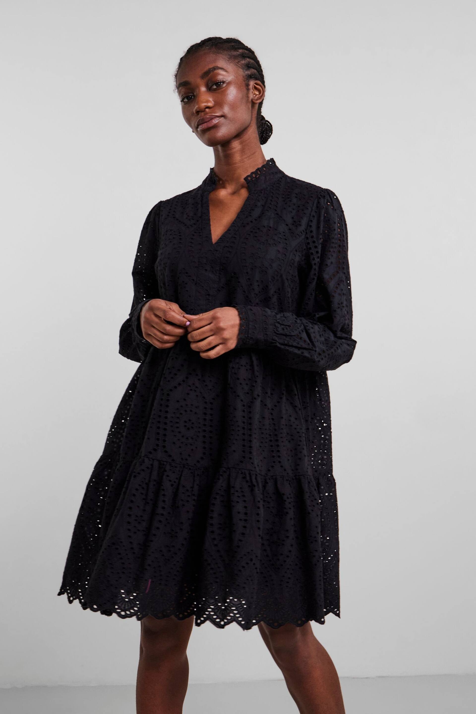 Y.A.S Black Broderie Long Sleeved Dress - Image 2 of 5