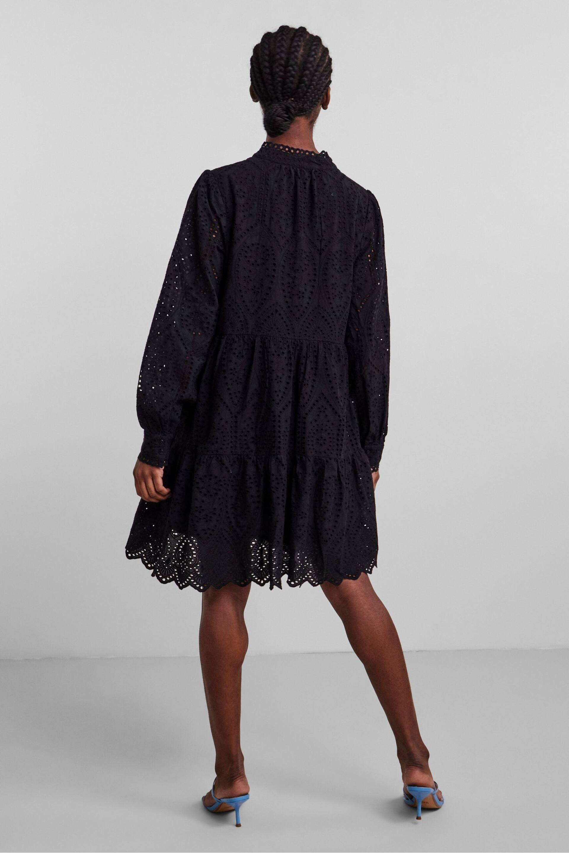 Y.A.S Black Broderie Long Sleeved Dress - Image 3 of 5
