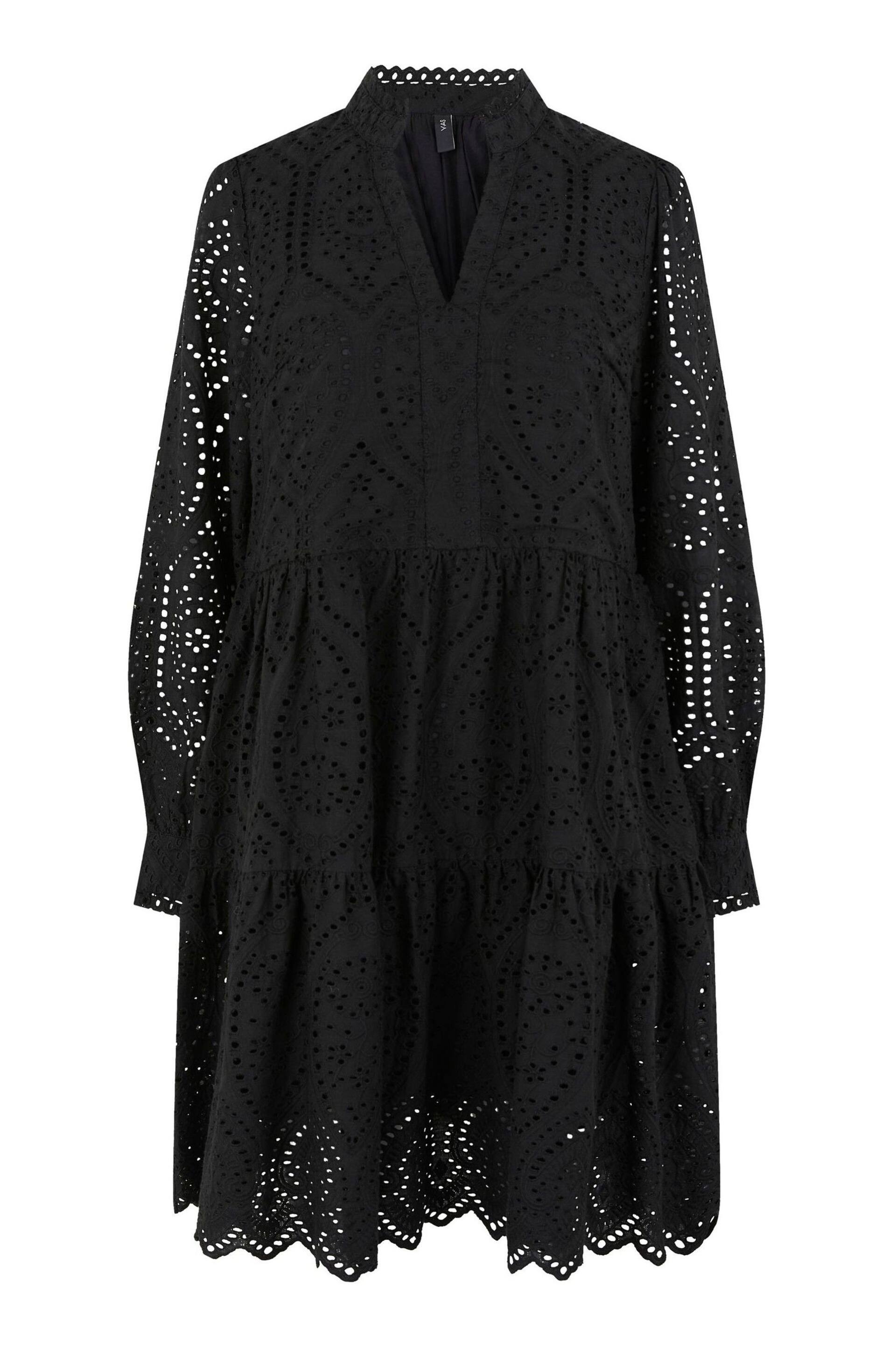 Y.A.S Black Broderie Long Sleeved Dress - Image 5 of 5