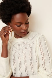 Love & Roses Ivory White Contrast Bow Back Pointelle Jumper - Image 3 of 4