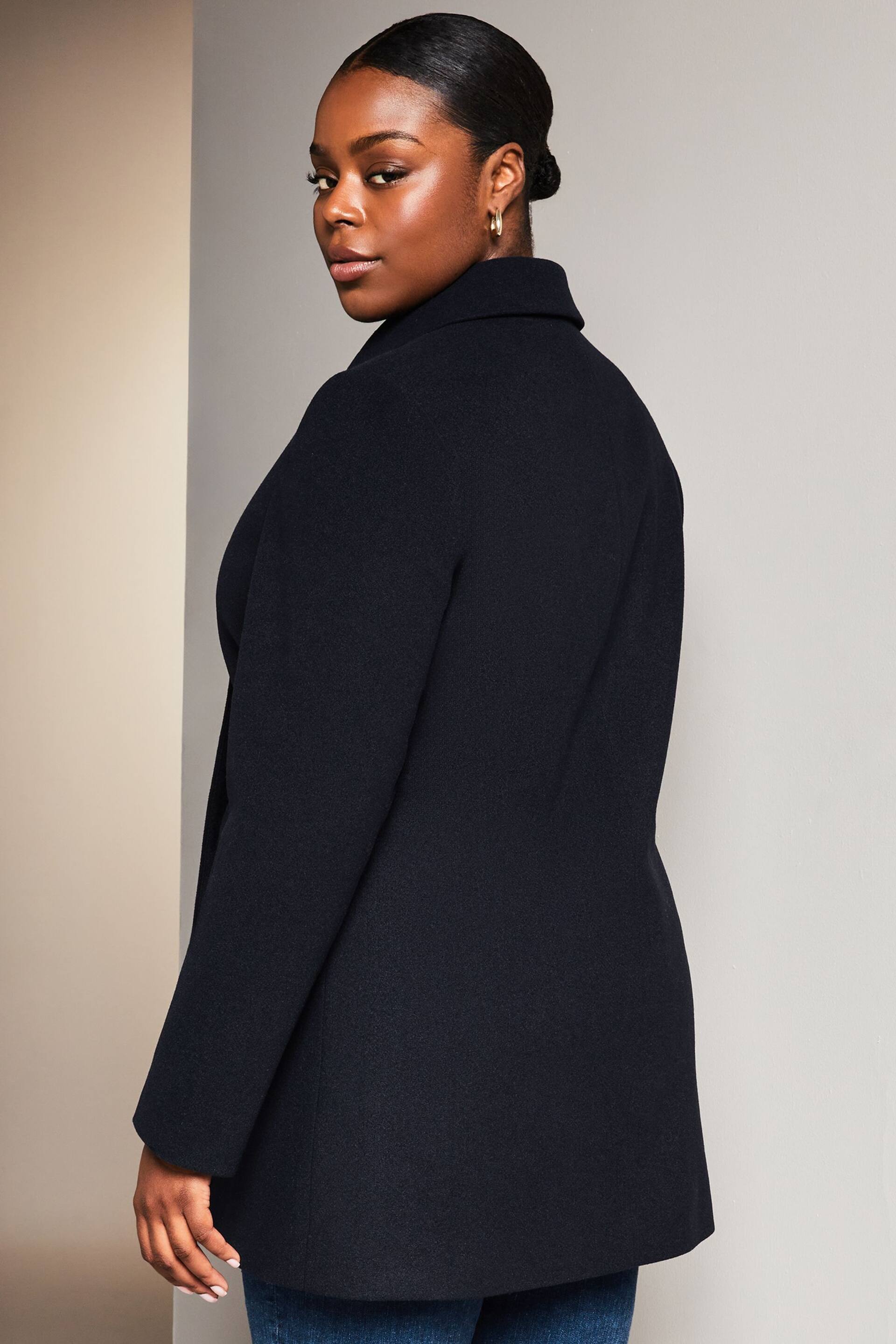 Lipsy Navy Blue Curve Hammered Button Dolly Coat - Image 2 of 4