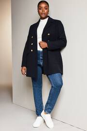 Lipsy Navy Blue Curve Hammered Button Dolly Coat - Image 3 of 4
