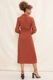 Friends Like These Red Utility Belted Long Sleeve Midi Shirt Dress - Image 2 of 4