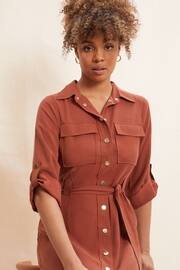 Friends Like These Red Utility Belted Long Sleeve Midi Shirt Dress - Image 4 of 4