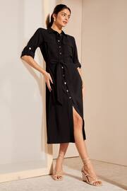 Friends Like These Black Utility Belted Long Sleeve Midi Shirt Dress - Image 3 of 8